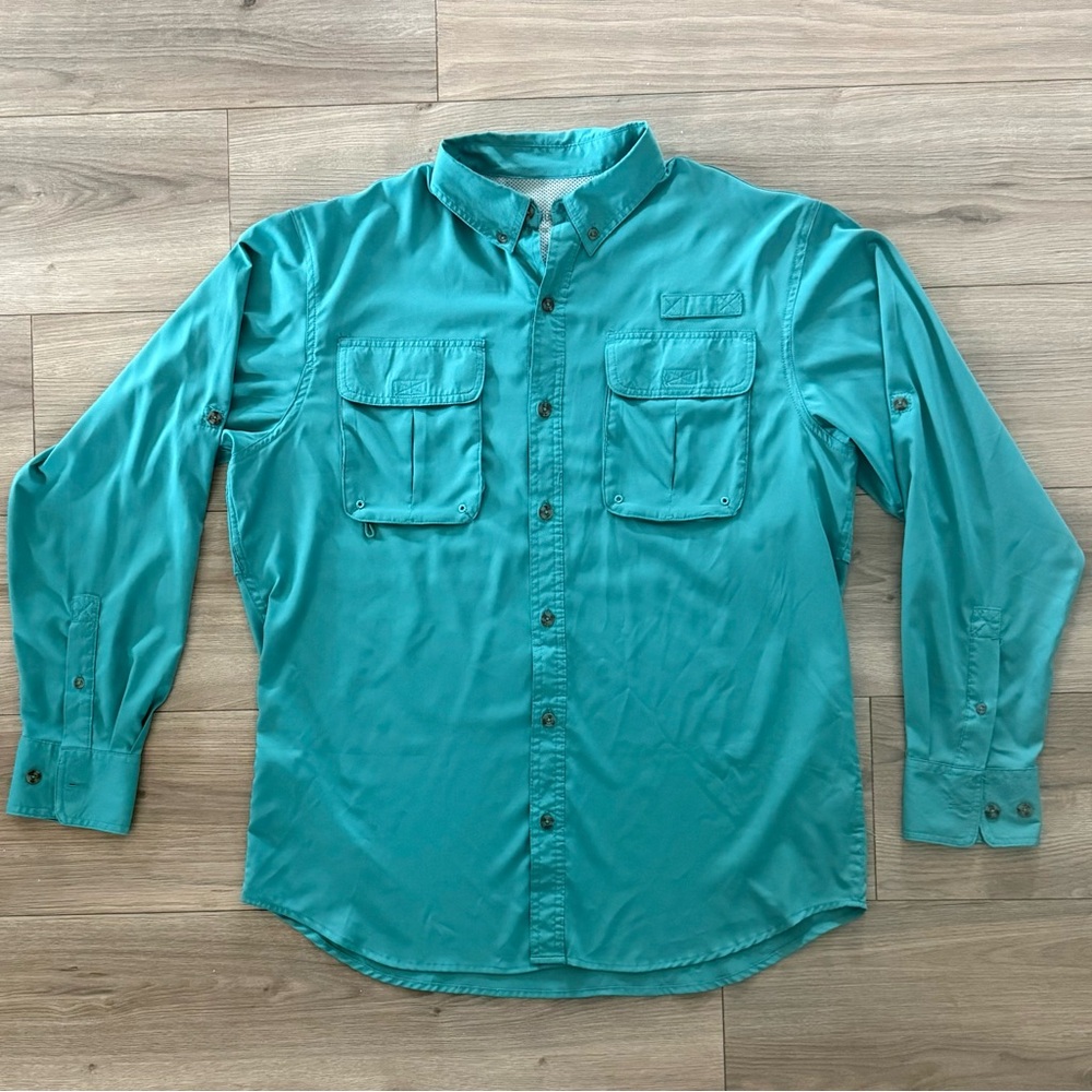 RedHead Blue Button Down Fishing Shirt with Stand-Up Collar
